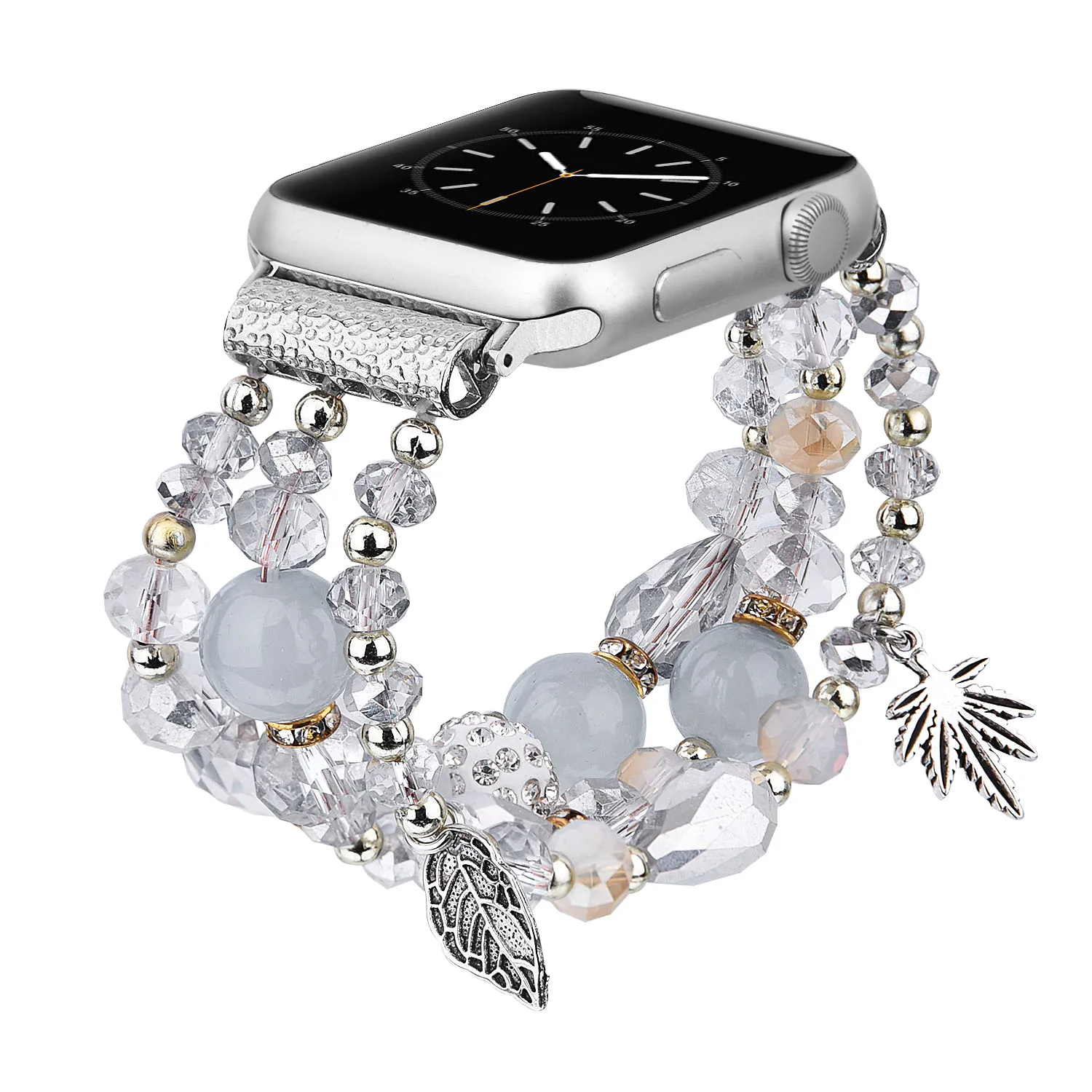 

Luxury Charm Pearl Beaded Rhinestone Band Replacement Wristband Watch Strap for Apple iWatch Band Series 5 4 3 38mm 40mm, Over 20 colors options