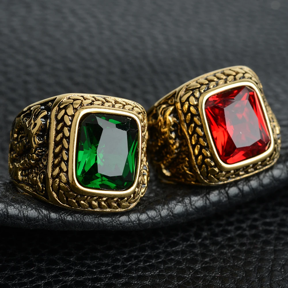 

Hot Sale Male Wide Big Blue/Black/Green/ Red Zircon Stone Fly Dragon Rings Men Titanium Steel Geometric Ring Hip Hop Jewelry