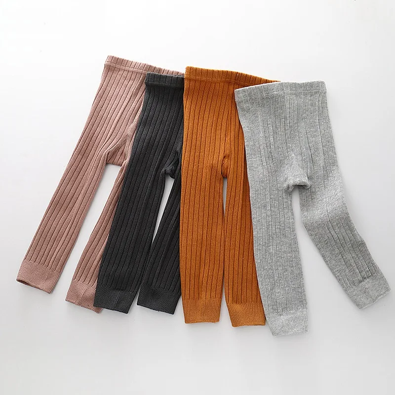 

Spring Autumn Double Needle Leggings Girl Combed Cotton Ribbed Leggings Baby Soft Lace Knitted Pant For Boy