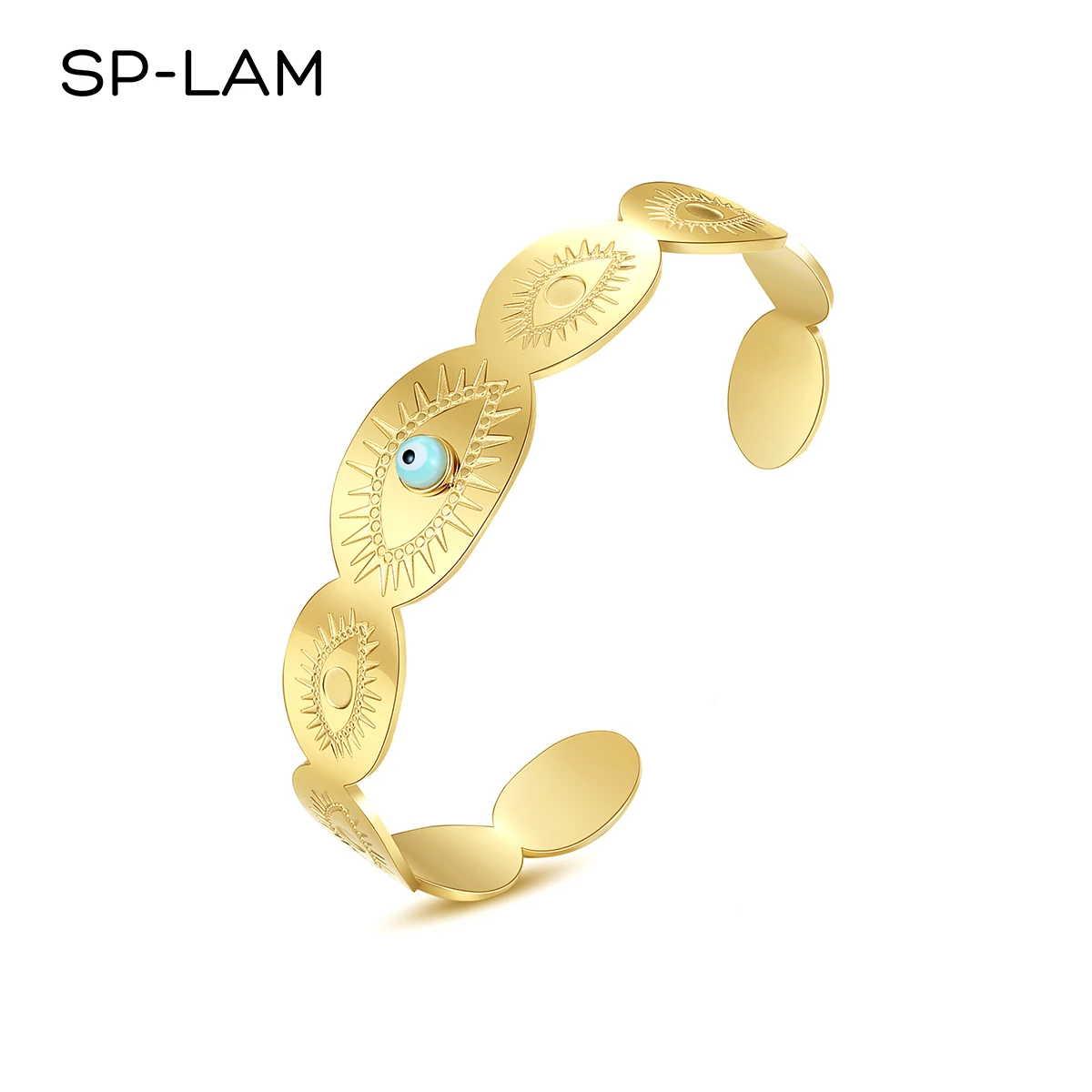 

SP-LAM Big Designer Charm Evil Eye Bracelet Woman Fashion Stainless Steel Open Luxury Bangle