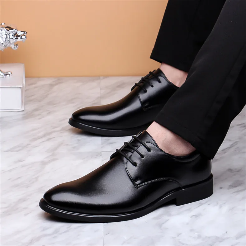

Hot sale cheap men's leather shoes large size 48 business suits British trend leather shoes, Black, brown