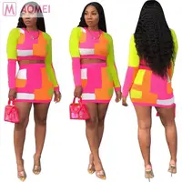 

F3018 wholesale fashion contrast color print crop top Two Piece Set Women Clothing skirt