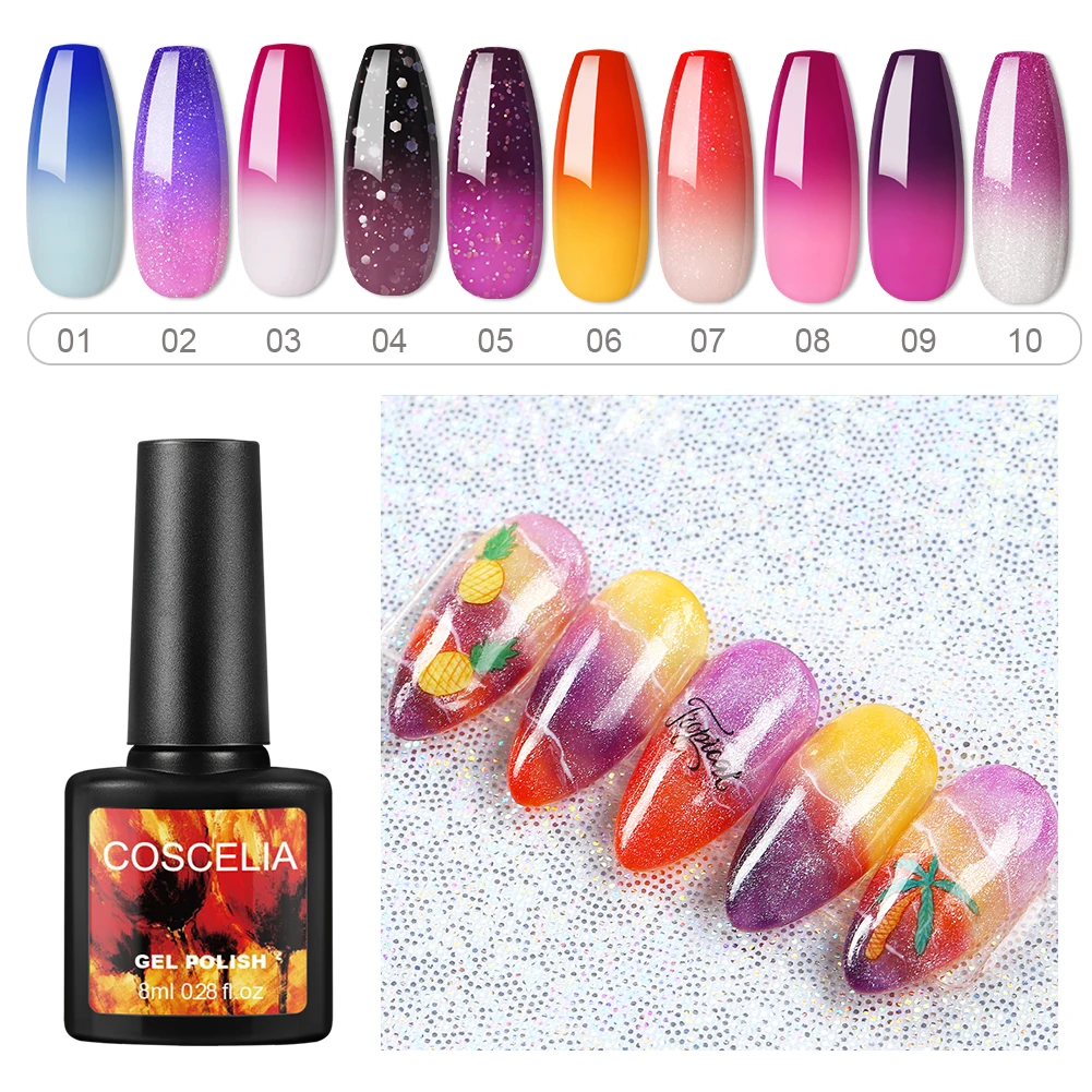 

COSCELIA 10 colors Beautiful Gel Nail Polish Color Changes with Temperature UV Gel