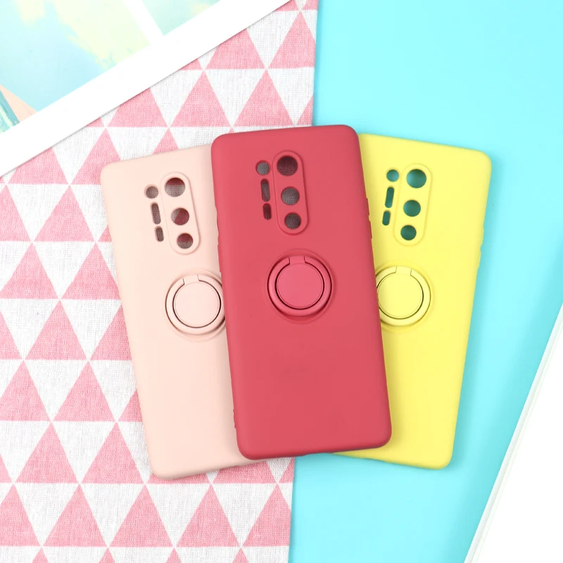 

High Quality Liquid Silicone Case 360 Rotating Ring Holder Magnetic Phone Cover For one plus 8 Pro, 12 colors