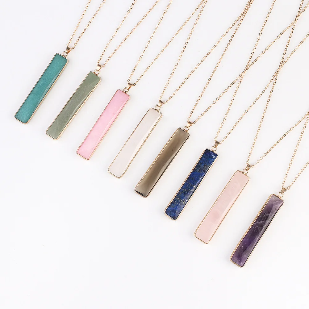 

Jachon Geometric square Gem pendant Color Natural stone necklace for women, As picture