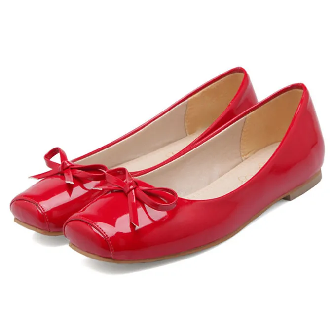 

Women Square Toe Slip on Ballet Flats Patent Leather Bow Cute Casual Ballerina Flat Shoes