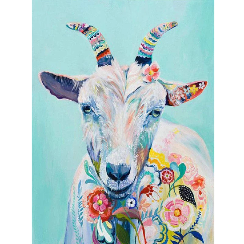 

Full Drill 5d Diy Diamond Painting Flowers Body Goat Diamond Cross Stitch Embroidery Animal Mosaic Wall Decorative Painting