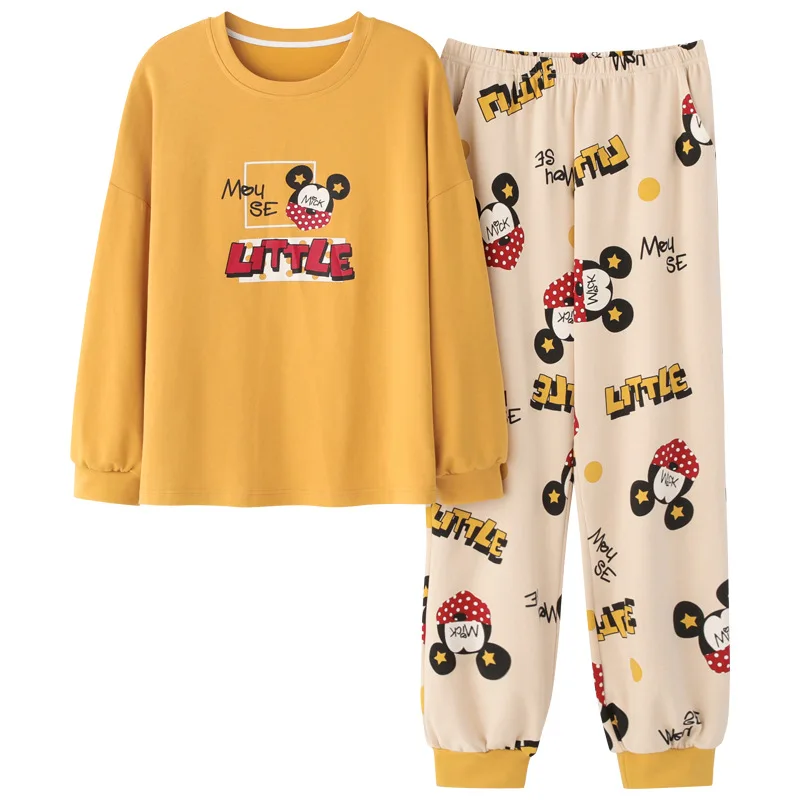 

Pyjamas Women 100% Cotton Long-sleeved Head Home Clothing Autumn and Winter Comfortable Casual Home Clothing Set