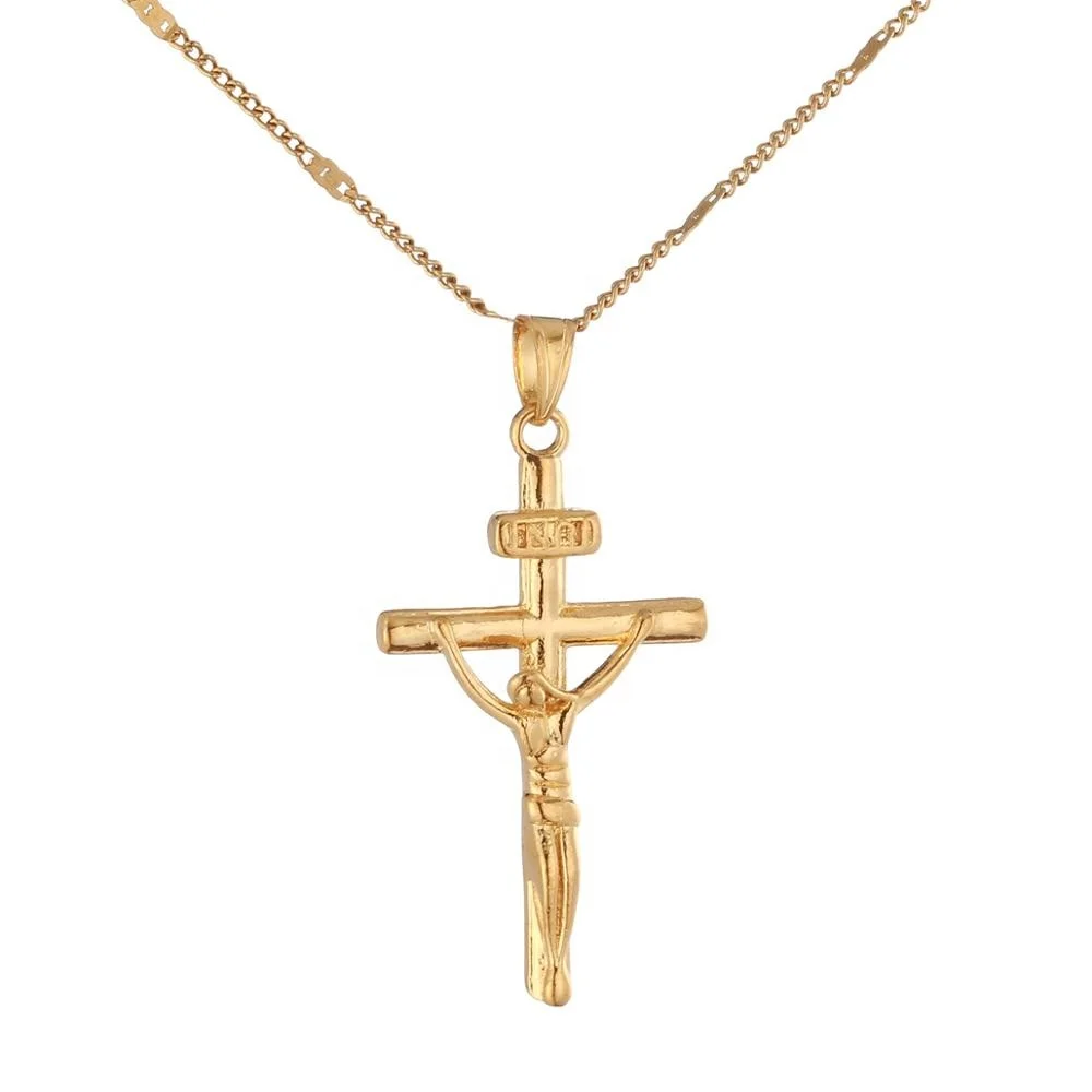 

24K Gold Plated Jesus Christ On The Cross Crucifix Pendant Necklace Cross Chain Jewelry