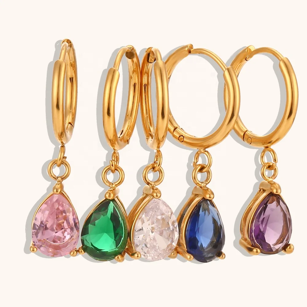 Dingan Latest Fashion Customizable Color Earring Jewelry Hypoallergenic Water Drop Zircon Hoop Earring