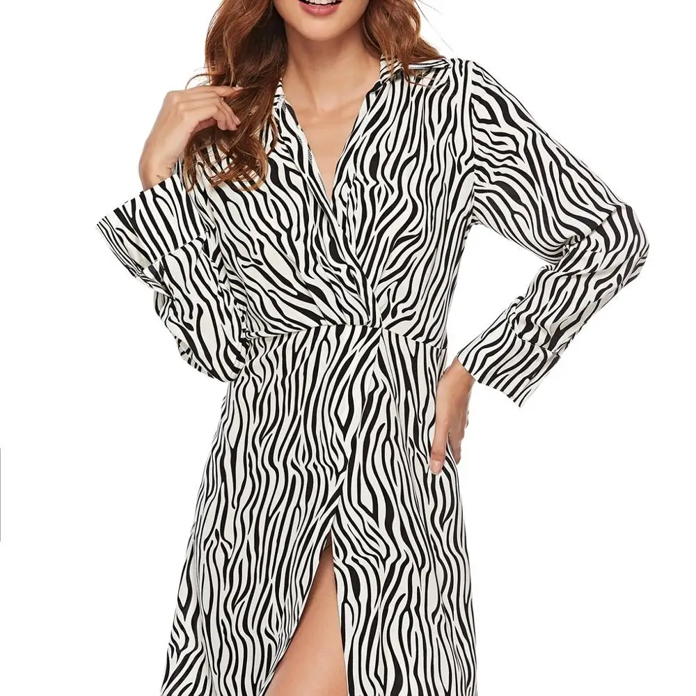 

Fashion Lady Chiffon Dress Vestidos Women Elegant Summer Casual Dresses, Zebra-stripe