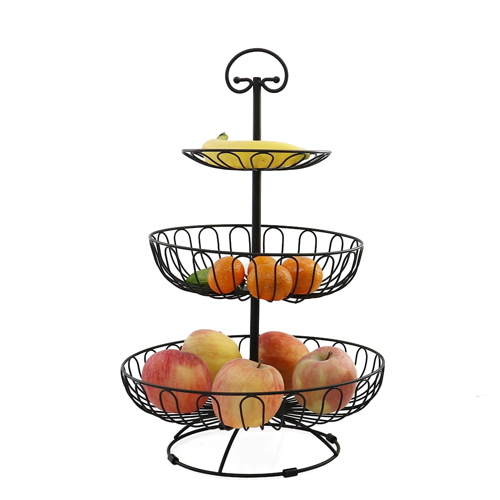 

Home kitchen 3 Tier Matt Black Metal Wire Large Fruit Basket for Kitchen Counter Dining Table, Customized color