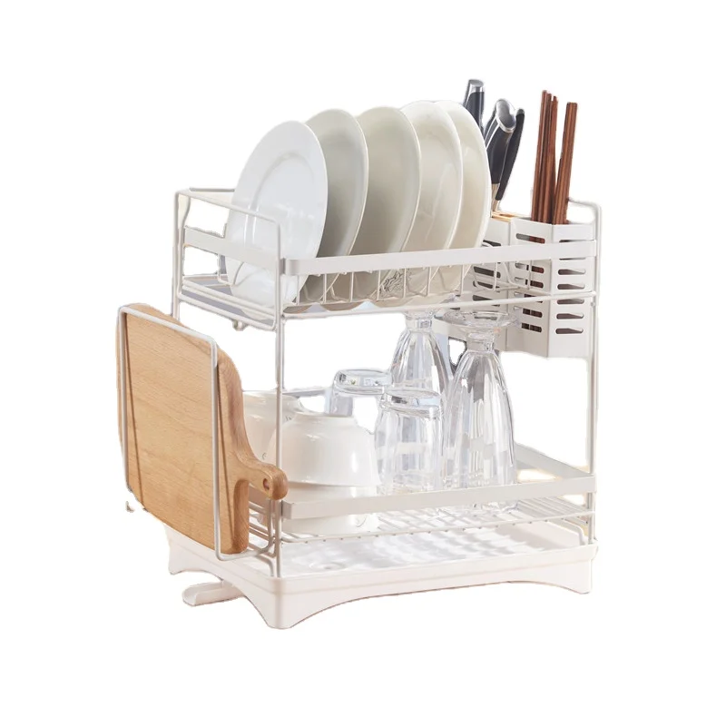 

China Factory Promotion Kitchen Stainless Steel Double-layer Dish Rack, White