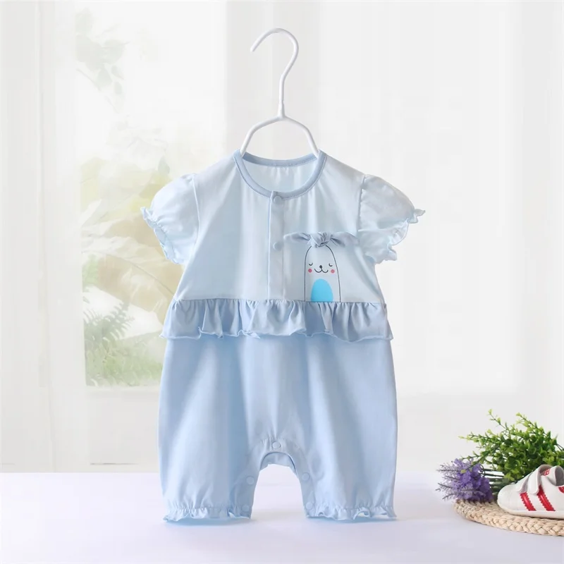 

Cute Private Label Baby Bodysuit Baby Girl Boy Ruffle Romper Toddler Outfit Girl Rompers, Blue, pink