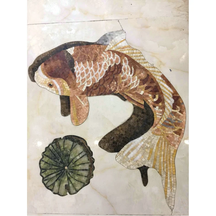 大理石锦鲤鱼瓷砖马赛克图案壁画图片