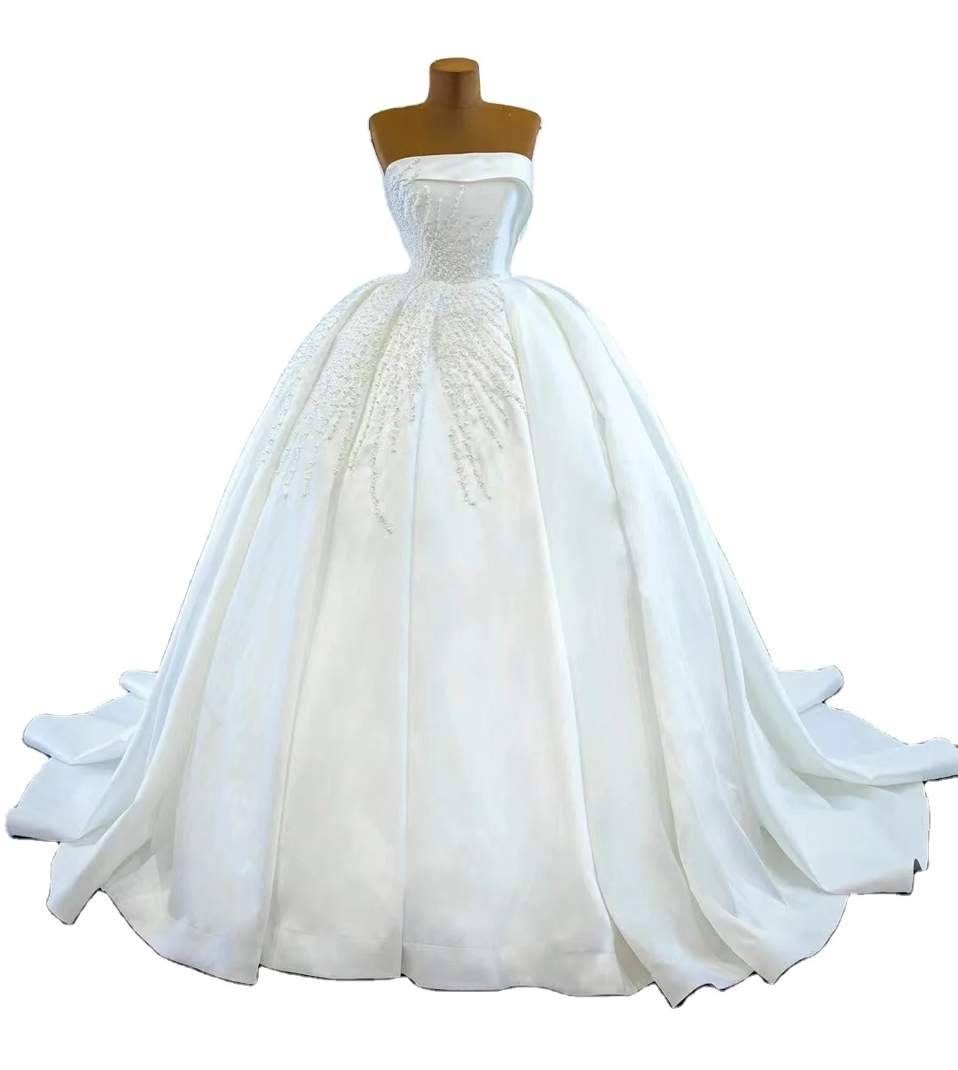 

Luxury sleeveless Ivory ball bridal dress Crystal pear bead wedding dress long Train for women ball gown fashion satin dress, Custom made