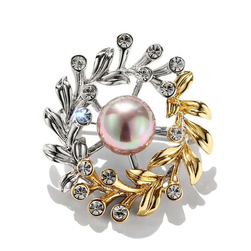 

XILIANGFEIZI Hot Sell Designer Custom Zircon Pearl Camellia Brooches Women, Gold, silver