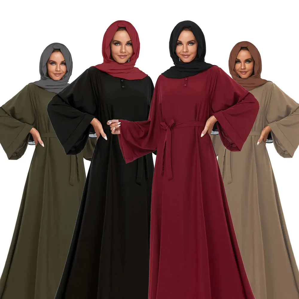 

FEEE SAMPLE Hot Sale front opening button Arabic Muslim dress Women Abaya dubai dresses Islamic Clothing