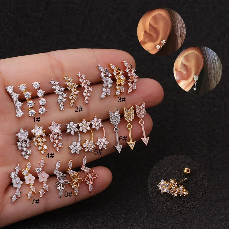 

Bulk Custom Stainless Steel Cartilage Drop Earrings Barbell CZ Crystal Dangle Ear Ring Bar Piercing Stud Body Jewelry