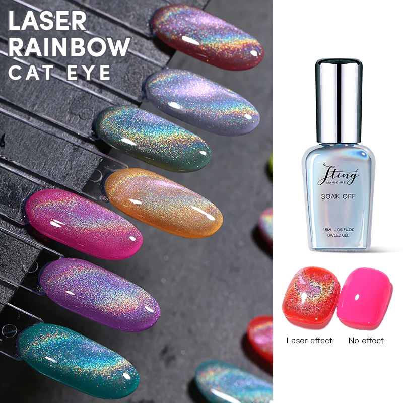 

JTING nail trend Strong effect glitter laser rainbow cat eye nail gel polish pigment OEM free design Private label