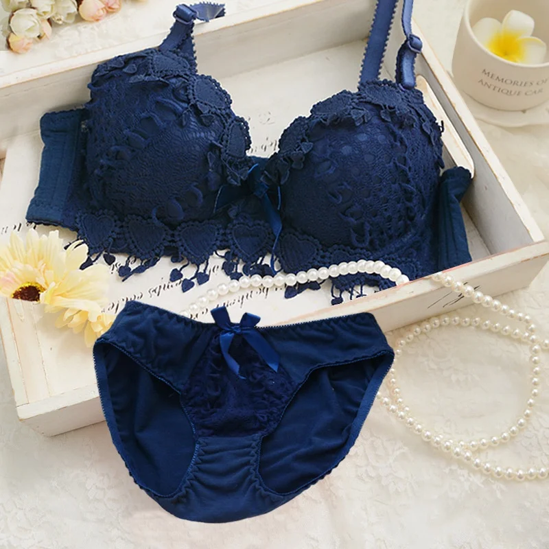 

2021 Lovely Girls Lace Bra Panty Sets Cute Japanese Underwire Push Up Lace Bra Set, 8 colors