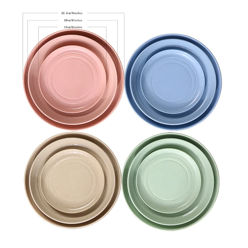 

Amazon Hot sale Biodegradable Wheat Straw Plates Healthy Plastic Plates Material Wheat Straw Plates, Pink, green, blue, beige