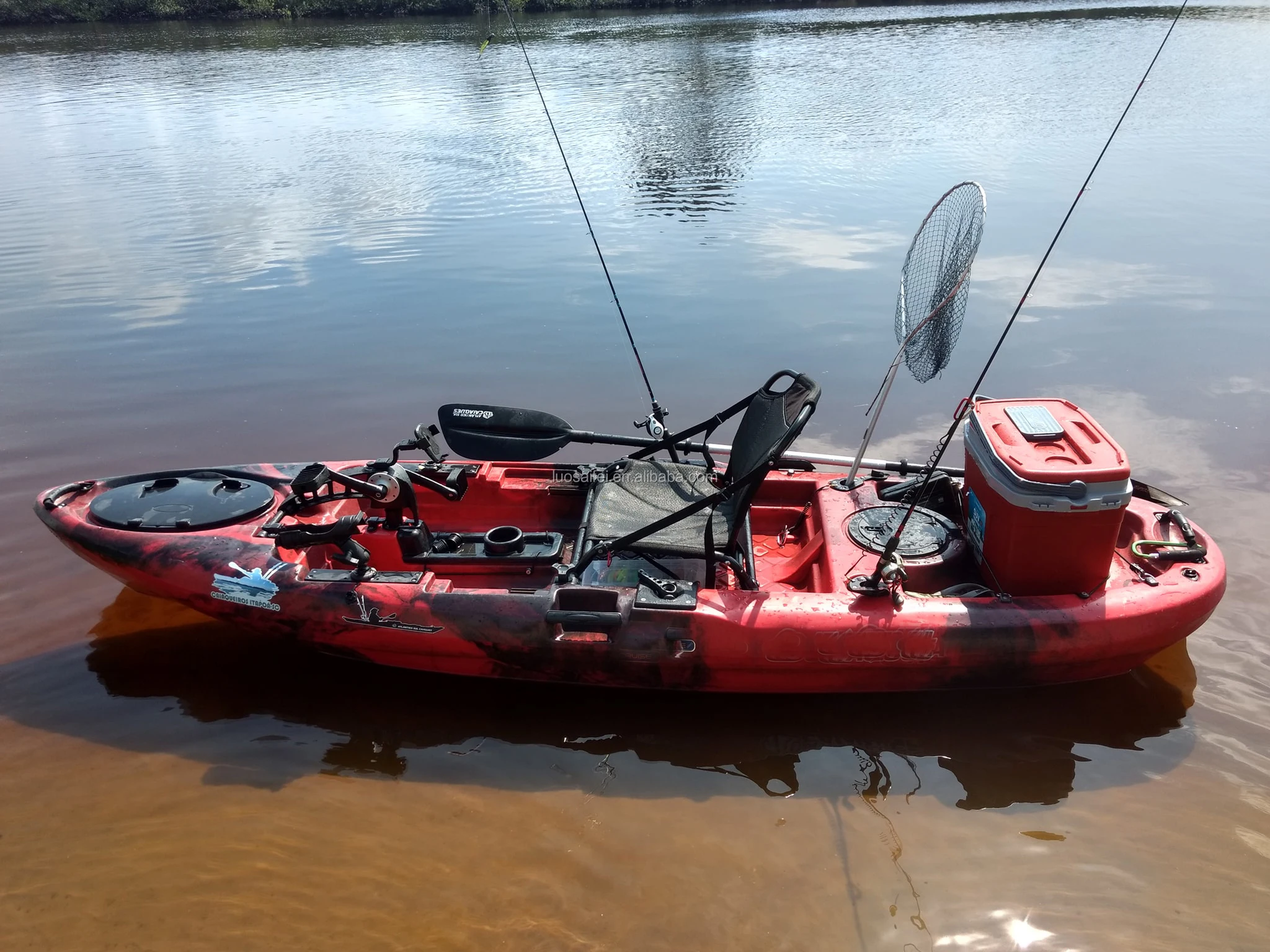 13ft Plastic Sit On Top Free Hands Foot Pedal Drive Fishing Kayak With