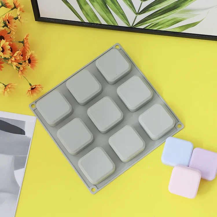 

Y3060 wholesale 9 cavity square shaped silicone cake soap mold, Grey