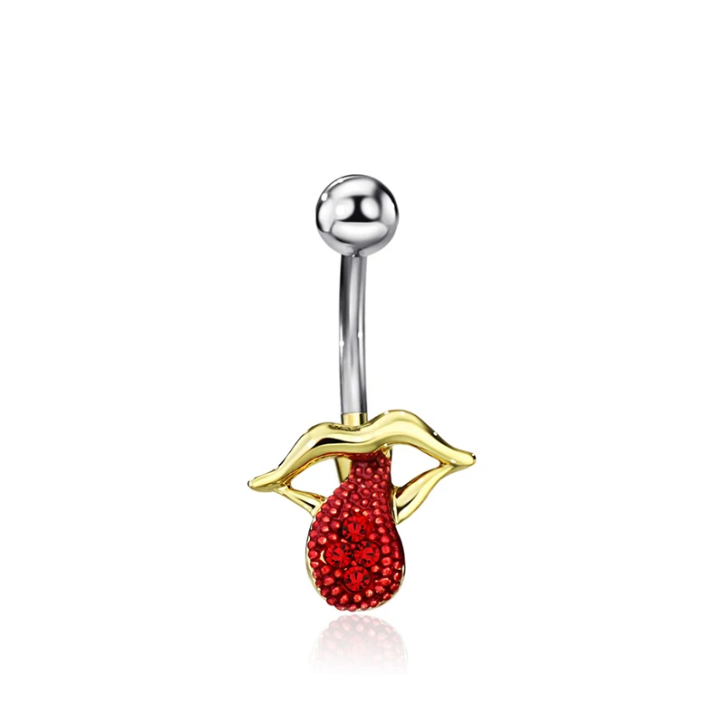 

Neoglory Jewelry Gold Plated Hot Sexy Red Lip Tongue Gold Belly Button Ring
