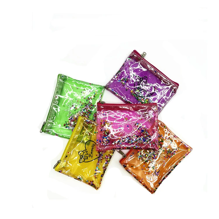 

custom printing color gillter sequin small cute clear pvc kid coin purse, Customized