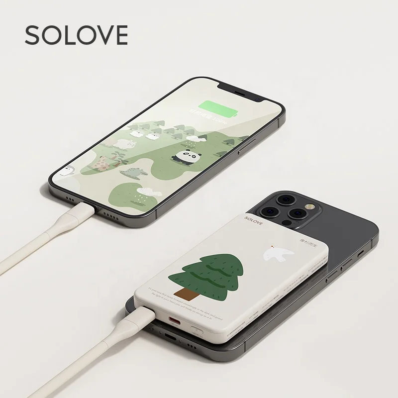 

Wholesale Fashion super Slim Smart Mini Power Banks Factory Direct Selling New 5000mah Portable Wireless Magnetic Power Bank, Mountain/tree/orange