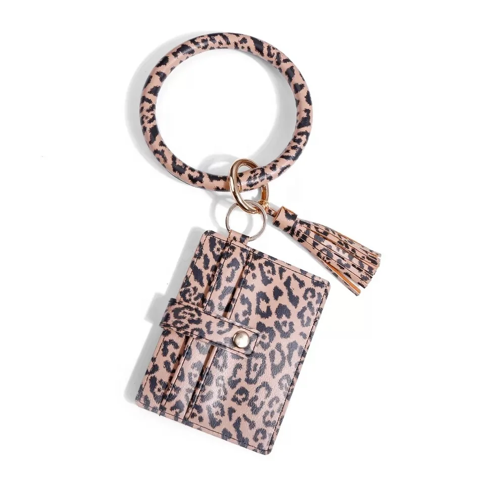 

T55 Wallet New Fashion Keychain Card Bag For Women Men Leopard Snake Wallet PU Leather Tassel Fashion Bracelet Keychain Jewelry