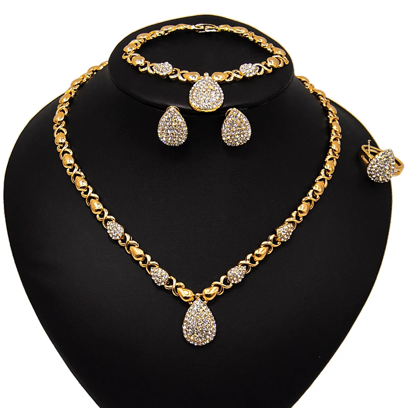 

Dubai 18K gold new X drop shape with diamond sparkling wisp design Small exquisite clothing jewelry necklace set durable color