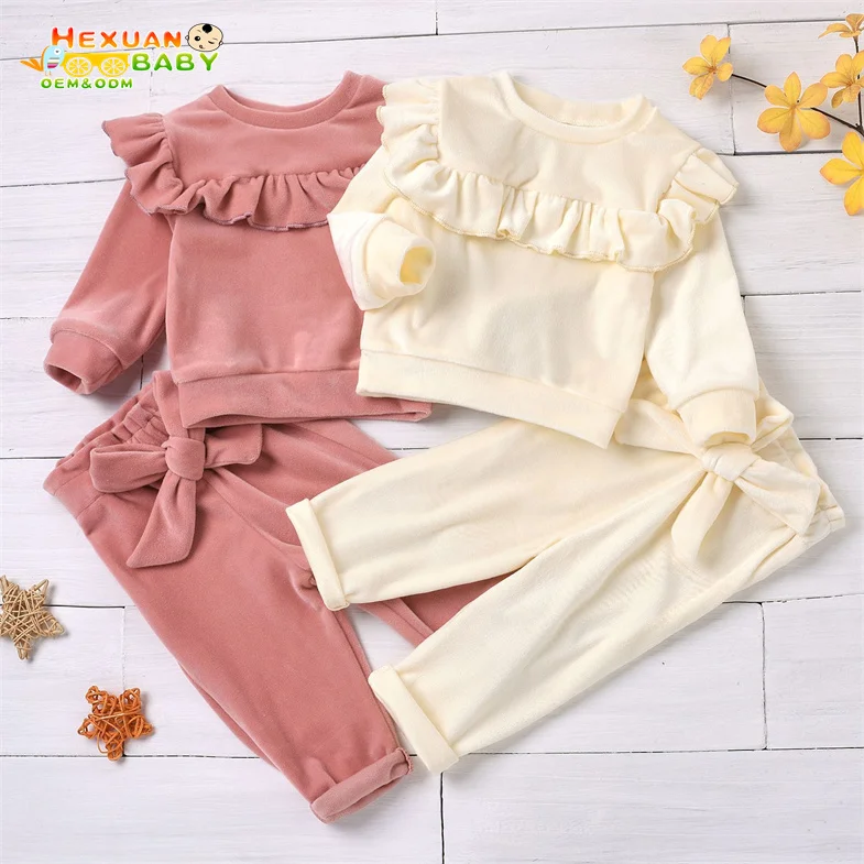 

2021 new 2PCS Baby girls Clothing Sets Kids Girls velour velvate Tracksuits Autumn Winter Clothes Children Casual Sets, Picture shows