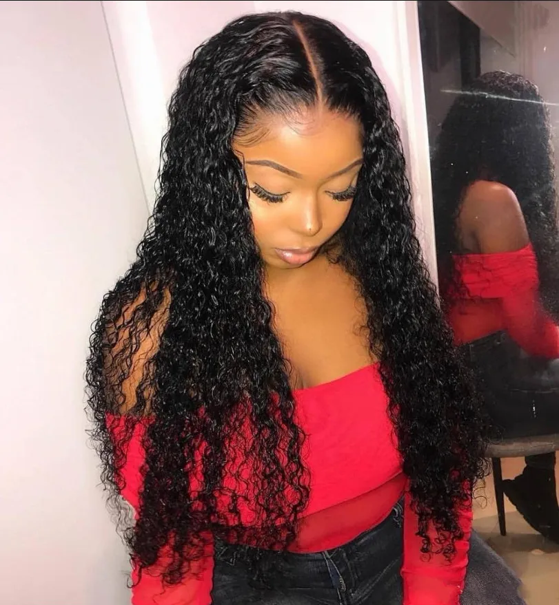 

African European beauty in long curly hair high temperature silk synthetic wig