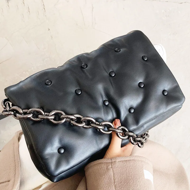 

Branded Women's Shoulder Bags 2022 Denim Quality Thick Metal Chain Shoulder Purses And Handbag Women Clutch Bags Ladies Hobo Bag