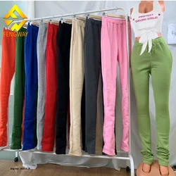 XS-3XL Custom Stacked Sweatpants For Women Patchwork Fashion Sporting Joggers Skinny With Slit Women Stacked Pants