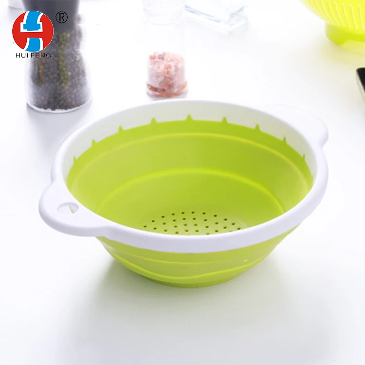 

Collapsible multifunctional silicone drainage basket for household & Kitchen fruit dish and vegetable basin, Green