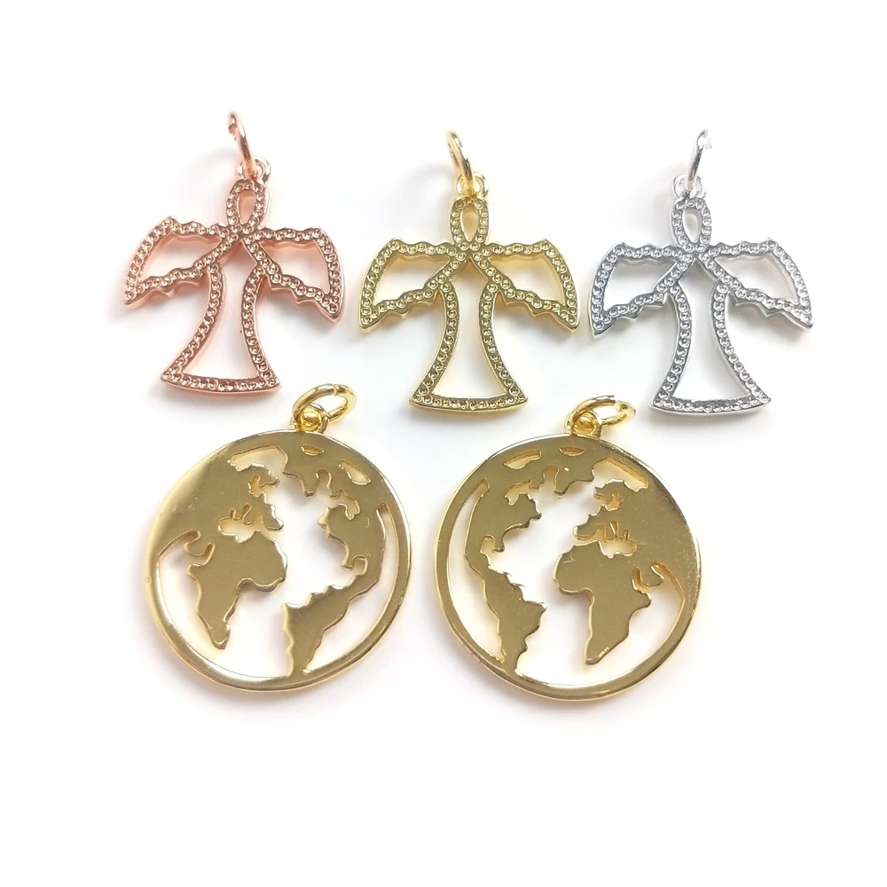 

2021 stocks 18k gold world map handmade DIY jewelry accessories wholesale Angel Golden Open Back Bezel Pendants Necklace, Multi color