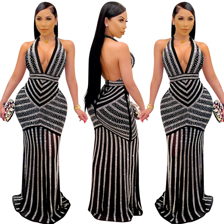 

2021 Sexy Even Summer Girl Elegant Long Party Lady Maxi Bodycon dresses New Womens Diamond Night Club diamond dress