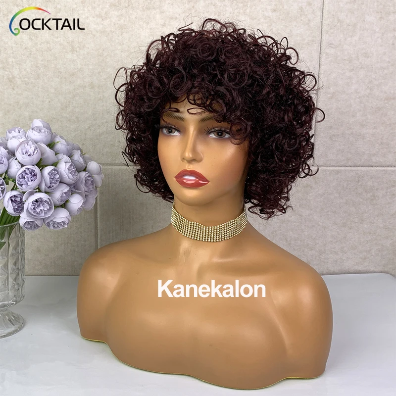 Kanekalon Fiber 99j# Short Curly Wig Factory Promotion Romantic Synthetic Wig in Stock