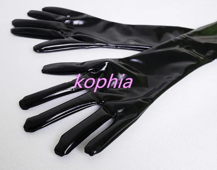 Black Red Wet Look Latex Pvc Leather Long Gloves Sexy Female Mittens Gloves Womens Adult Leather 0608