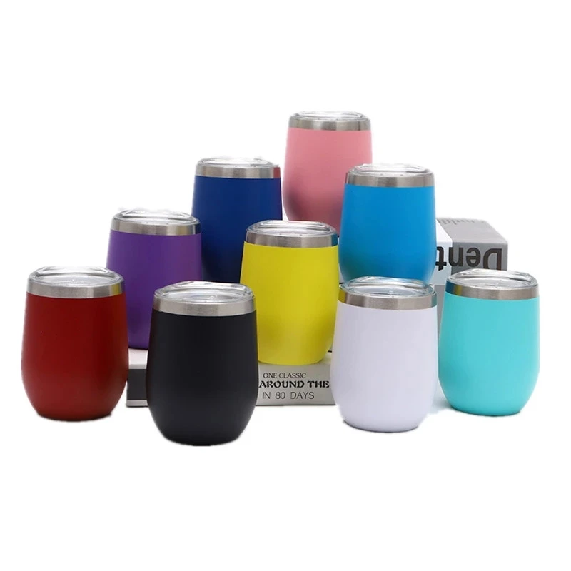 

Customized stemless wine tumbler 12oz stainless steel insulated vacuum egg shape mug with lid