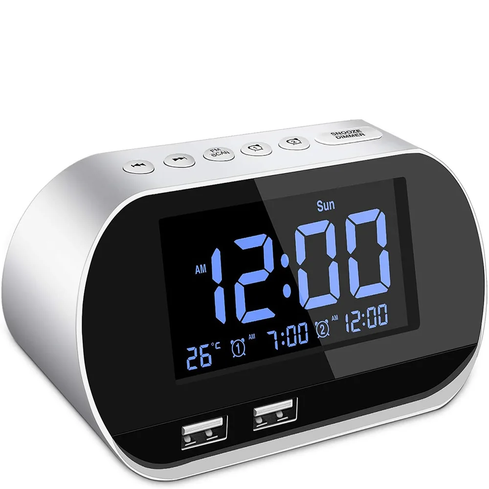 

Alarm Clock Radio,FM with Sleep Timer,Dual USB Ports for Charging,Dual Alarms, White