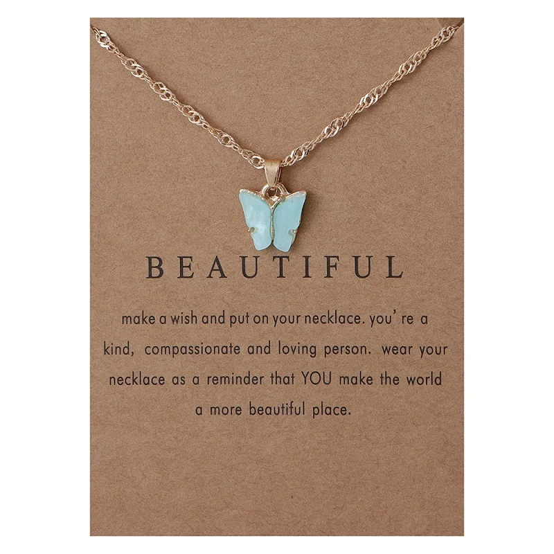 

Women Jewelry Mama Gift Choker Lucky Best Wishes Opal Jade Blue Crystal Pink Colorful Tiny Gold Butterfly Necklace