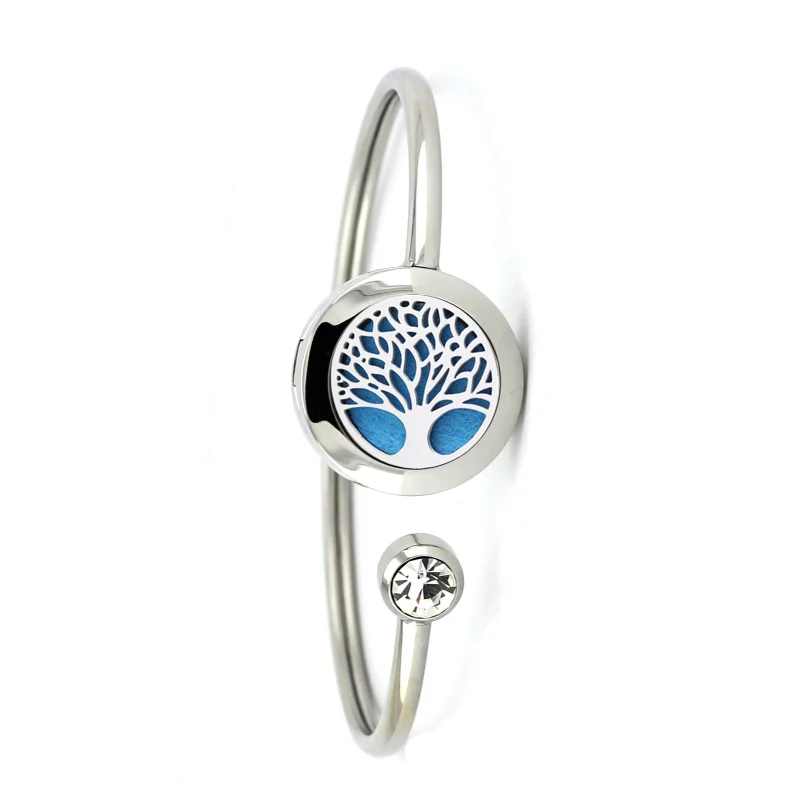 

Aromatherapy diffuser bracelet jewelry Tree of life design 316L Stainless steel aroma essential oil diffuser bracelet, Steel color