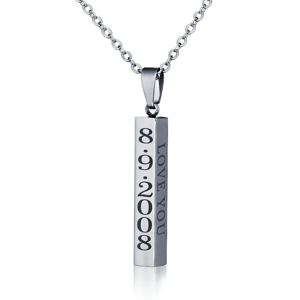 

Wholesale Personalized Engraved Necklace Women Stainless Steel Vertical Bar Pendant Necklace, Picture shows