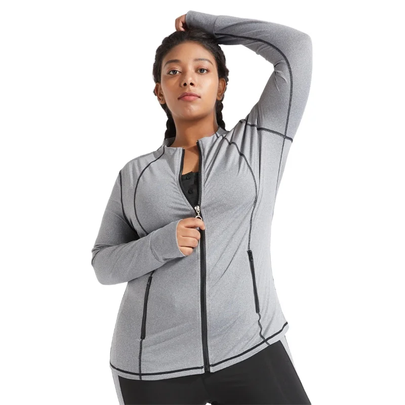 

New Arrival large size sports coat fat girl running fitness yoga long sleeve sports jacket, Shown