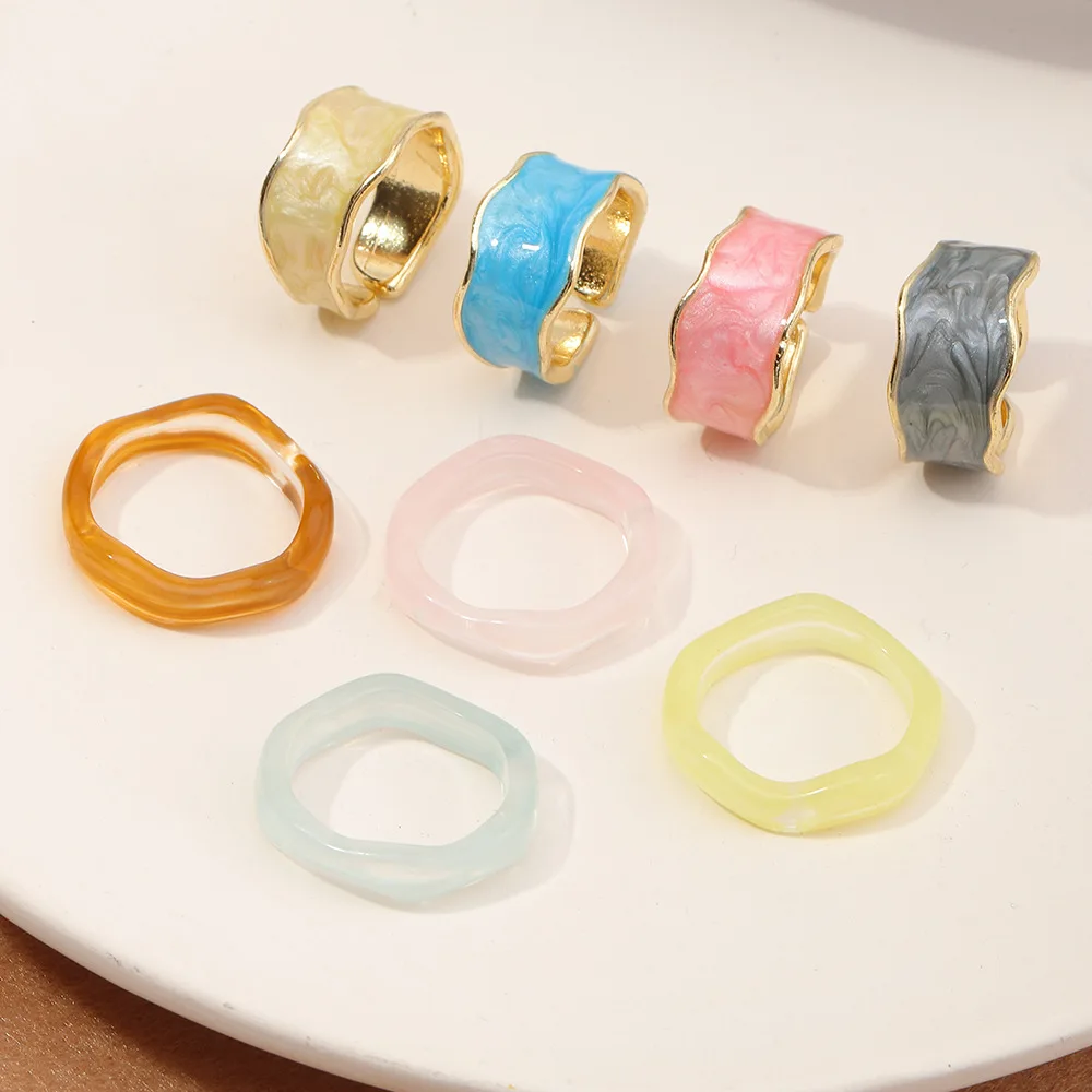 

Opening Irregular Colorful Enamel Index Finger Rings Multi Color Acrylic Resin Knuckle Ring Set