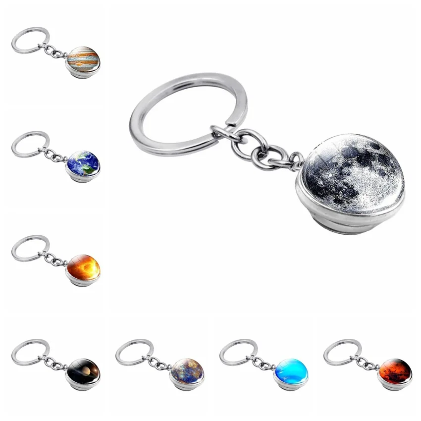 

Solar System Planet Keychain Galaxy Nebula Keychain Moon Earth Mars Saturn Double Side Glass Ball Keychain